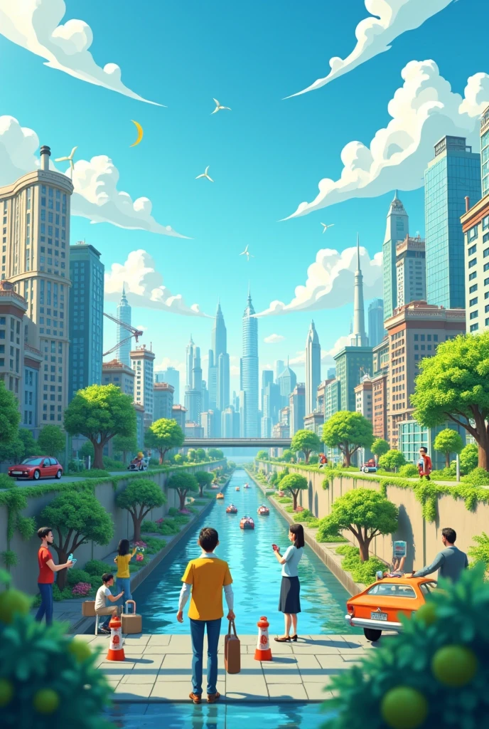 Create an animation or cartoons with the theme environmental management ...