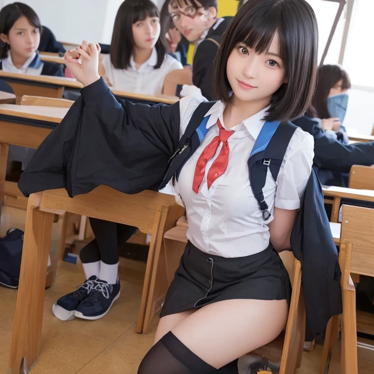 Beautiful meticulous girl, Very detailed eyes and face, Beautiful detailed eyes, Ridiculous, Incredibly ridiculous, Huge file size, super detailed, High resolution, Very detailed, Best Quality, masutepiece, Kemomimi, ((Japanese girls' high school uniform)), Illustration, Very detailed, nffsw, Unity, 8K Wallpaper, amazing, Fine details, masutepiece, Best Quality, Highly detailed ticker uniform 8K wallpaper, Face Light, Movie Lighting, 1girl in, , (witheout panties) ), (((Dynamic Pose))), (Camel toe), (half), (Beige pantyhose), (Crooked knees and legs sitting))、Glossy Pantyhose
