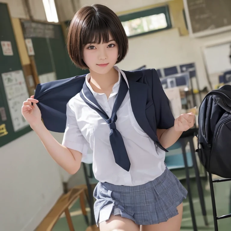 Browsing Caution, ((masterpiece)), ((Highest quality)), (Very detailed), ((cute)),, (Multi-point), ((sexy)), (device), ((Very detailed)), 4K, (8k), Highest quality, (Showing off panties女性), hyper cute face, shape,,hyper Genuineistic, Genuine, Dynamic Angle, ((whole body)), close, Thick outline, Clear contours, at school, (Two Women,:1.5), (Schoolgirl uniform :1.5), 美しい light brown hair, Beautiful brown eyes, ((Beautiful Eyes)), (Spread your legs out to the side:1.5), ((short hair)), smile、Anime Style、((Please lift your skirt))、Showing off panties、Long Hair