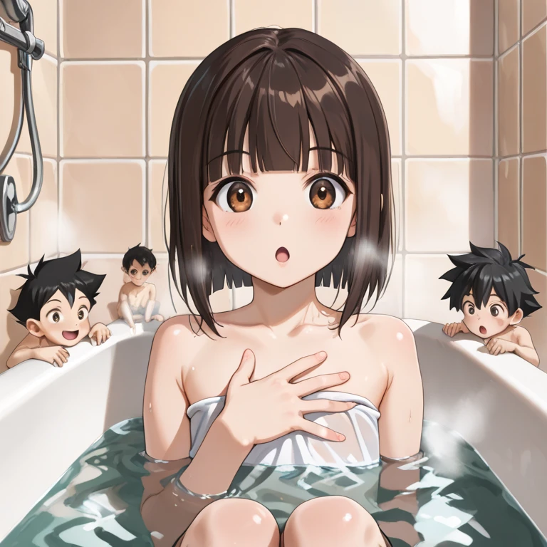 nudist mother loves、Lots of naked elementary school boys who are sweet friends、surround each other's face、(((Laughter and joy)))、in group photograph、Group Selfies、private bathroom、Dynamic