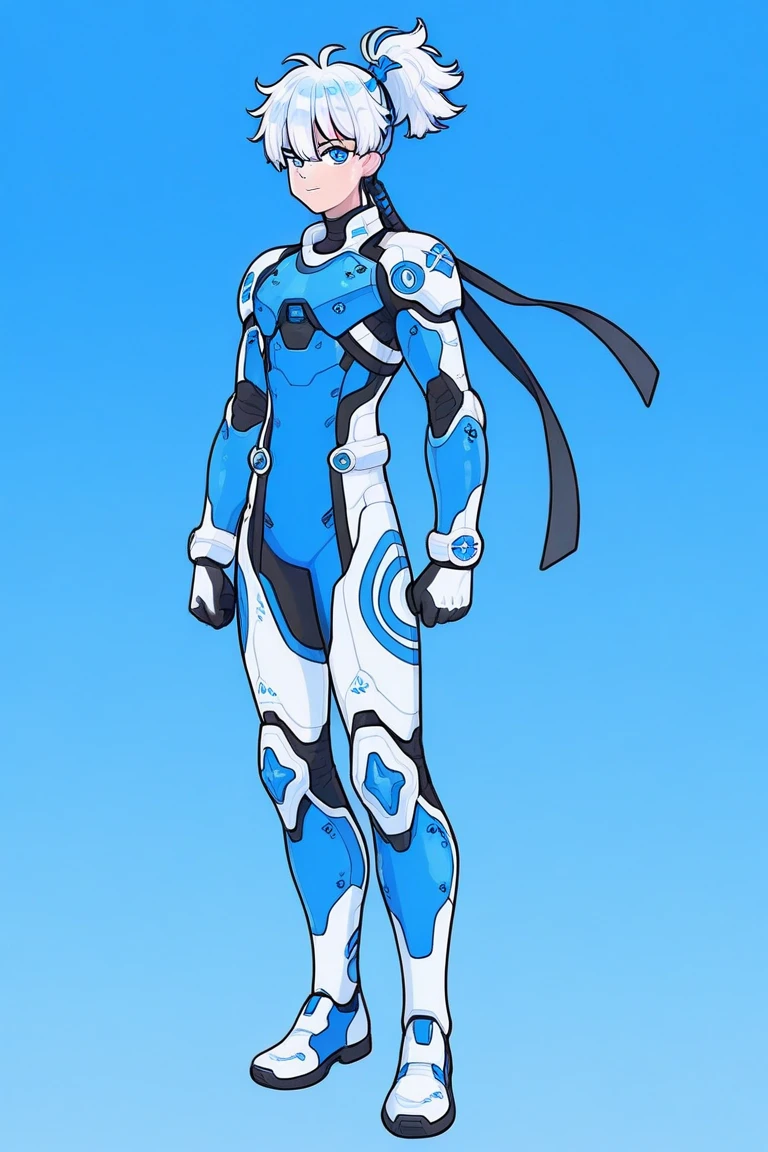 blue short hair,Young person,Wearing mechanical armor,delicate picture,transparent background