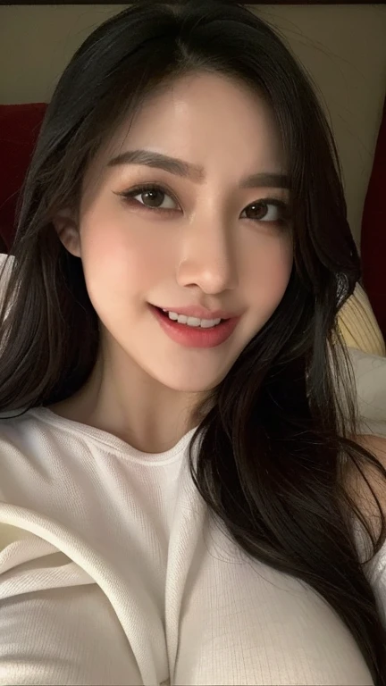 (photorealistic:1.40, 8K, RAW photo, ultra high res, Best Quality, Masterpiece: 1.2, lowest lux),
(Improved Cinematic Lighting: 0.9),
(Best image quality real skin: 1.4),
Vonzy (vonny felicia),
lying on a sofa, (Night scene)
vintage style,
a close-up photo,
natural detailed eyes:1.1, Long black hair, big breasts:1.2,
natural detailed lips, exposed cleavage,
(Wearing noble dress), no_bra, covered_nipple,
no makeup,
smile facing the camera,
Highly detailed face and skin texture