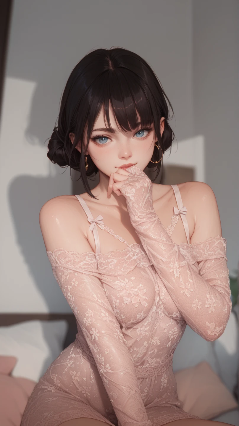 (small breasts:1.3), (perky chest:1.1), (pointed chest:1.0), (flowers magazine cover:1.3),(from above:1.2),(from side:0.9),masterpiece, a 18yo girl, Amazing Cleavage:1.1, thin waist, big ass, Raised sexy, small breast: 1.3, posed cleavage:1.2, open mouth, have a cute grass of cute beergrass,black hair, dark green eyes, dress, bare shoulders, jewelry, collarbone, sidelocks, hairband, earrings, indoors, off shoulder sweater:1.1, arms behind back, plant, short hair with long locks, gild hairband, off-shoulder dress, sweater dress, off-shoulder sweater, red sweater, dark gord hair, big side hair, very long side hair,is rendered in (masterpiece: 1.2, best quality), with (ultra high resolution) and an exquisite (depth of field). This masterpiece is not only visually stunning but also tells,A scene of cooking in the kitchen by classroom,looking at viewer,