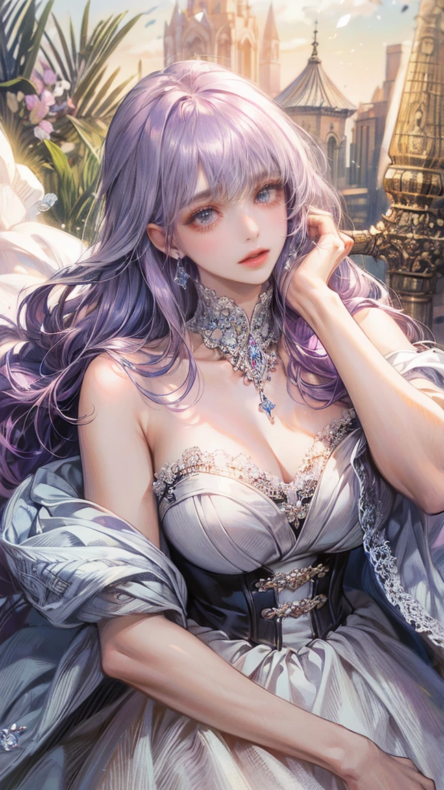 she has half purple and half pink. She has black eyes and wears a black and white pearl necklace. SPARKLE; GLITTER