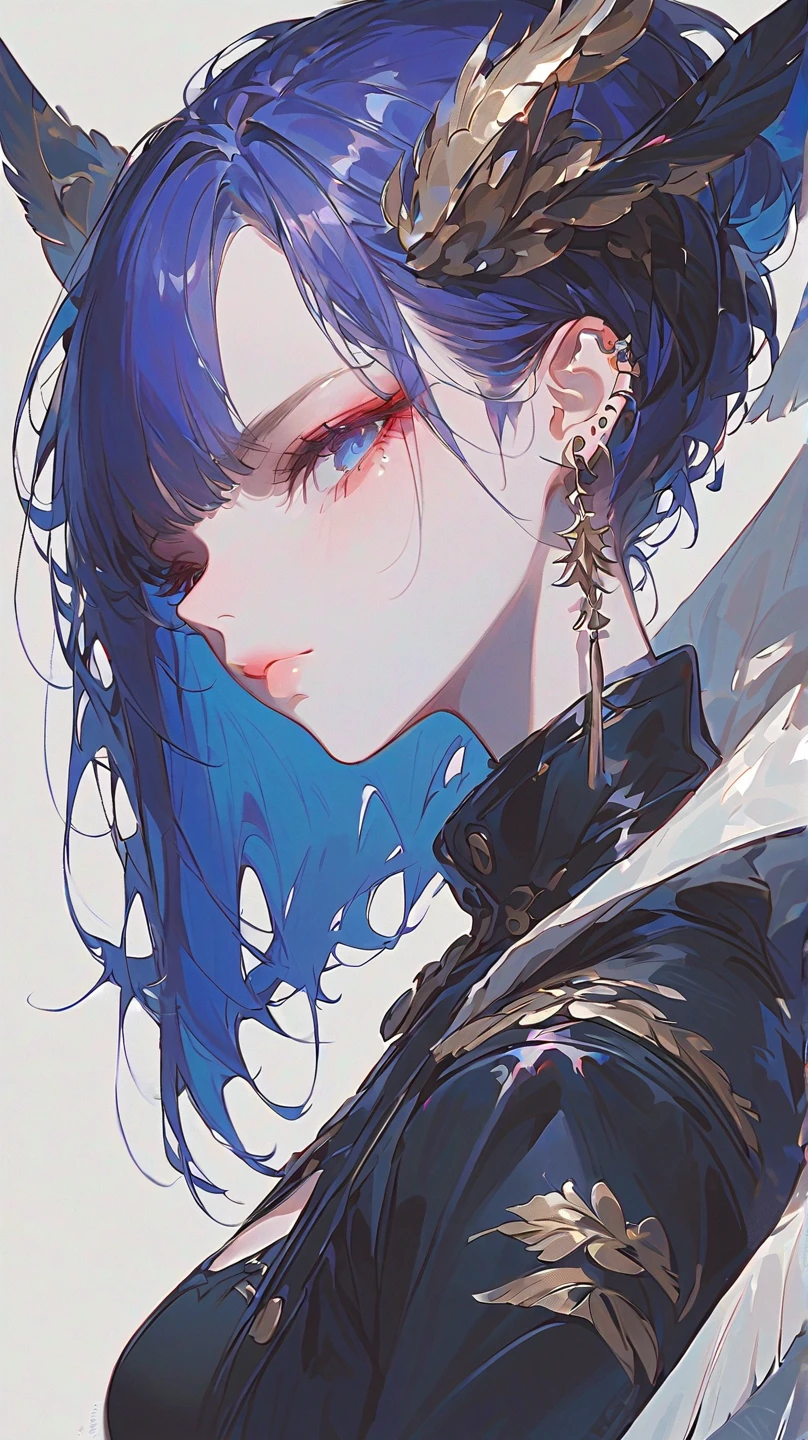 1boy, bangs, dark blue hair, (short hair with long locks:1.4), depth of field, hair between eyes, hair ornament, japanese clothes, long sleeves, male focus,solo upper body, wide sleeves, off shoulder, kimono,  <lora:OffShoulderKimono:1>, blindfold, (black blindfold:1.4), despair, innocence, yoshitaka amano character design, style by NTY, solo <lora:PsychoMode:0.55>