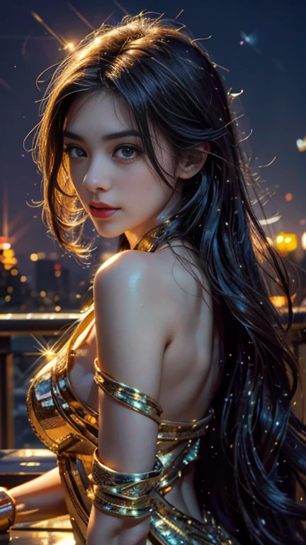 An anime girl posing for photos on a blurred dark background f1.2. Masterpiece, ultra HD, 8k, photography style, sexy, 100% realistic textures. Cool colors like movie at night, cinematic, best quality, professional realistic photography style.