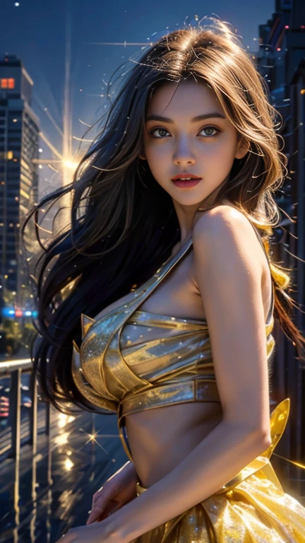 ((sexy woman)),(group of girls)), delightful lighting, blurred background, exceptional costume design, seductive, charming, artistic and memorable pose. Volumetric light that emphasizes the atmosphere. 5 girls surround a sexy woman with big breasts and create an interesting contrast in the overall composition. faces are on the same level in the center of the photo, everyone is looking at the camera, the colors are saturated, bright and contrasting. The image is eye-catching and has a high visual impact. It's a work of art!)
