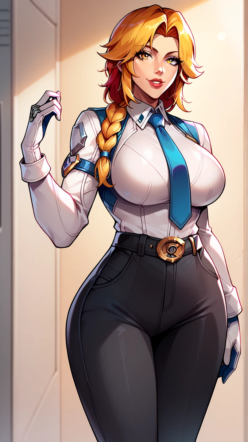 26 year old Caucasian female、Platinum Blonde、Bob Hair((bob cut))、blue eyes、Sexy proportions、Narrow waist、Long legs、7 heads、Beautiful fingertips、Front cutout((front cutout))Wear tops、Wear leggings、Wear stiletto heels、Top view、Old concrete wall background、smile、Arms crossed