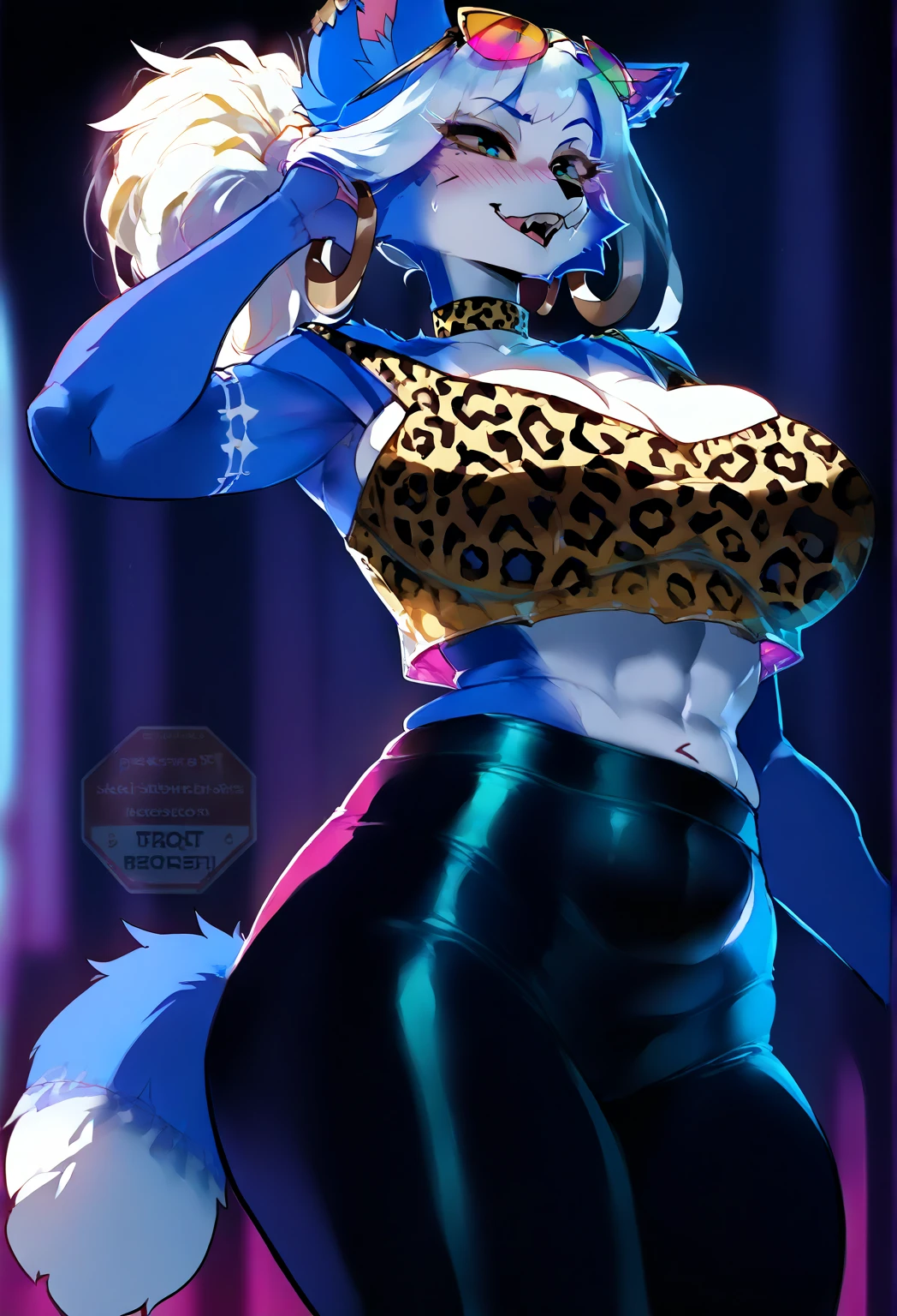 ((((sfw)))), uploaded the e621, beautiful and detailed,woman (((female))) ((anthro)) hyena, Ross Tran, by ruan jia, by zaush, by foxovh, lighting cinematic, seductor, hyena, thighighs, (huge chest), full body view, (anthro, fluffy fur, character focus:1.1), 1girl, anthro dog girl, body fur, solo, medium breasts, (thick thighs), curvy, biki big ass sexy ass sexy boobs , (heart-shaped pupils), sexy, seductive, fall in love girl, nice, cute, naughty face, , big aureola show fitness gym、Wet and light fitness wear and leggings、Navel Ejection、Standing backwards with both hands on the wall、poneyTail、blue hairs、Silver necklace、wristbands、Colossal tits、perspiring、abdominals、belly button piercing