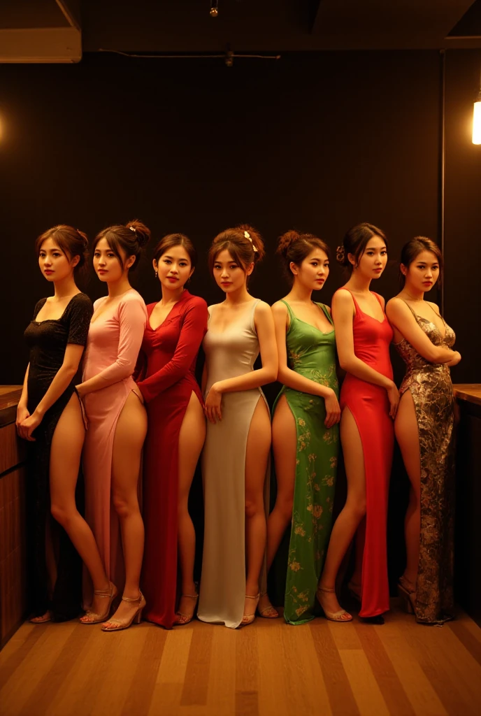 (Graceful Full Body of Extremely Detailed((Sexy Princesses Group in a row:1.37))), KAWAII perfect face with Reflective Eyes, Detailed(Delicate Clothing textures), Correct Graceful Legs, Dynamic Joyful Expressions LifeLike Rendering, Specular Reflection of mirrored floor, TopQuality 8K Ultra-detailed masterpiece (ProfessionalPhoto:1.37), (Acutance:0.8), (Luminism:1.28), Renaissance art style, Portraits, Colorful Light particles, (Full body from side) {Kissing Face to Face|Cute Peach AssFocus|(NakedApron with (Overflowing Sideboob))}, Radiant Fine Skin with Transparency, (Exposed:0.4) {Pink Hair|LightBlue Hair|Blonde|Pure White Hair|Liquid Hair|Red Shoes}, Perfect Lighting