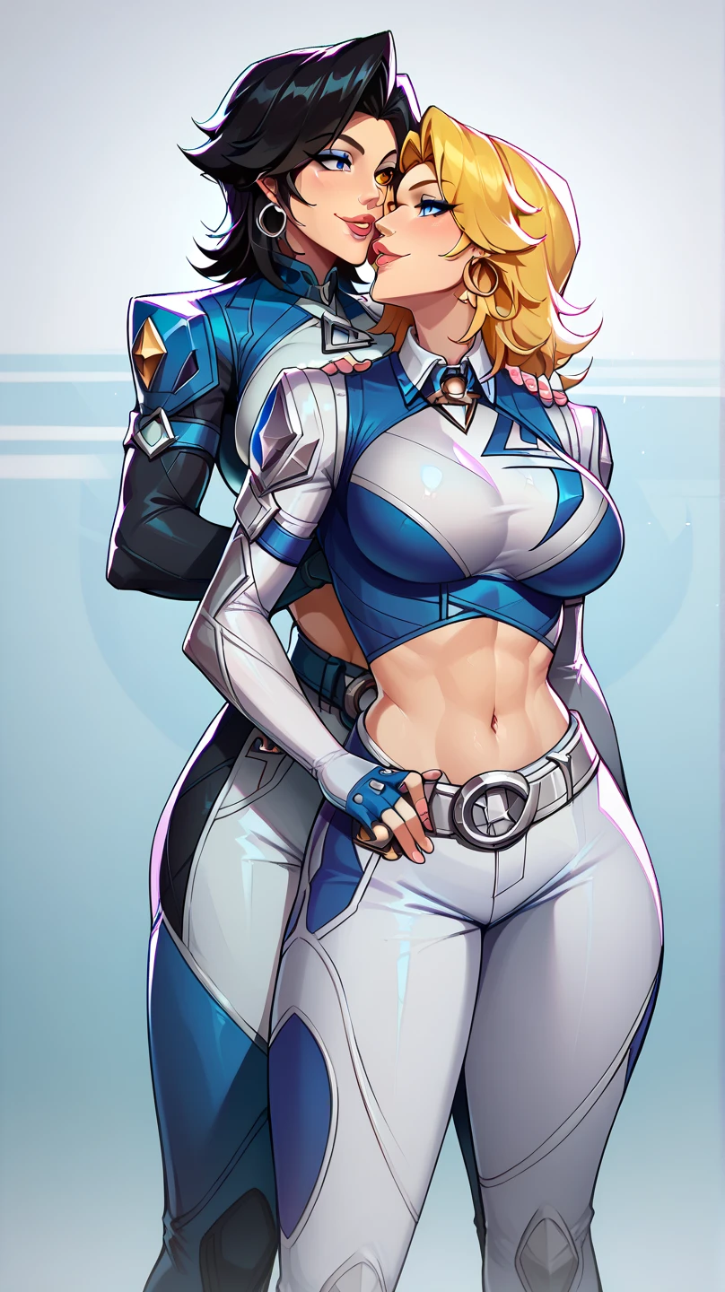 full body, def_effie, blue breastplate, blue skin, looking at viewer, shiny,armor, thighhighs, high boots,shoulder armor, faulds, poleyn, gloves, gauntlets, Rerebrace armored boots, pauldrons,(masterpiece, best quality, ultra-detailed, best shadow) yordle (1girl)( blue skin:1.2) pointy ears muscular lean platinum blonde long twin-tails hairstyle at the office lustful smirking smile face red blushed, blush, strong abs, female body builder, tiara, twin drills hair