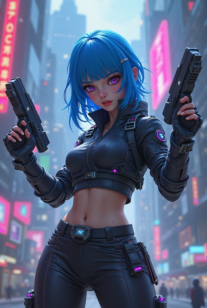 Short hair, girly, masterpiece, blue eyes, cyberpunk, machine gun, the best quality