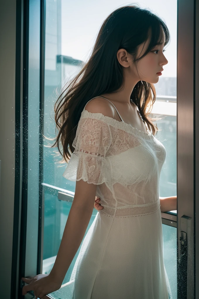 Dark brown hair、Light brown eyes、Japanese actress、 Lady、I am about 40 years old..、(Intricate details:1.2)、(Which one is on top??:1.4)、 (Ultra-high resolution:1.2)、Ultra-high resolution、(Finely tuned)、(Detailed facial features)、Hmph、8K resolution、D cup size breasts、Long Hair、Large windows、Extravagant space、relax、、,Full body photo、Head to toe shot、Beautiful legs、Camisole dress、Beautiful legs、A refreshing room filled with sunlight、she, household items, (plant:0.8), Fashion Hub, Extreme Detail, Very detailed, Realistic, Hourglass-shaped body, Obscene pose,、、私 cry a lot、tears、person on the left、White wall、White floor、diagonally from below、Please lift your chin、テーブルの上にsit、relaxした表情、Pose of Weakness、(auraroid photo:1.2)、From outside the window、Transparent Painting、8K、32k、Highest quality、(Details of both eyes)、1 Girl、elegant、(Loose dress :1.4)、sunset、sit、(Low Angle、From what angle do you see this?:1.2)、Hilarious、Leaning against a wall、
