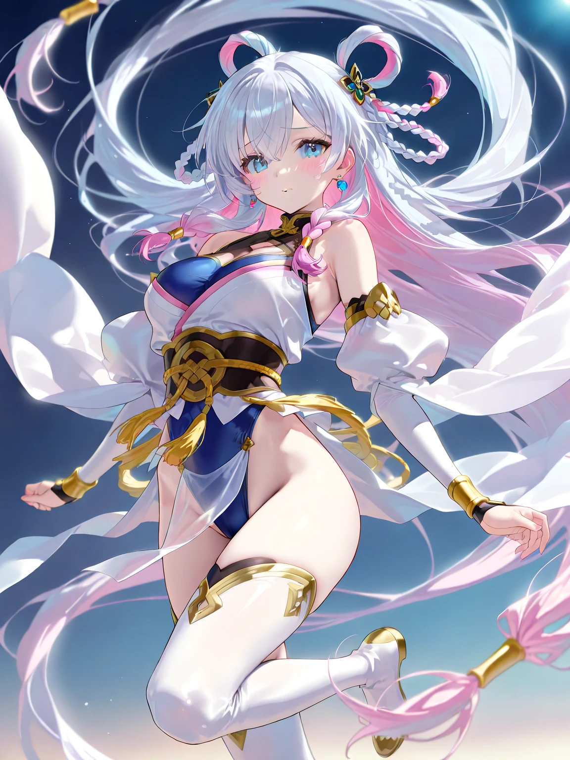 ice, 1 girl, alone, silver hair, long hair, straight hair, yellow eyes, Sunny, Are standing, bunny costume, playboy bunny, Sexy armpits