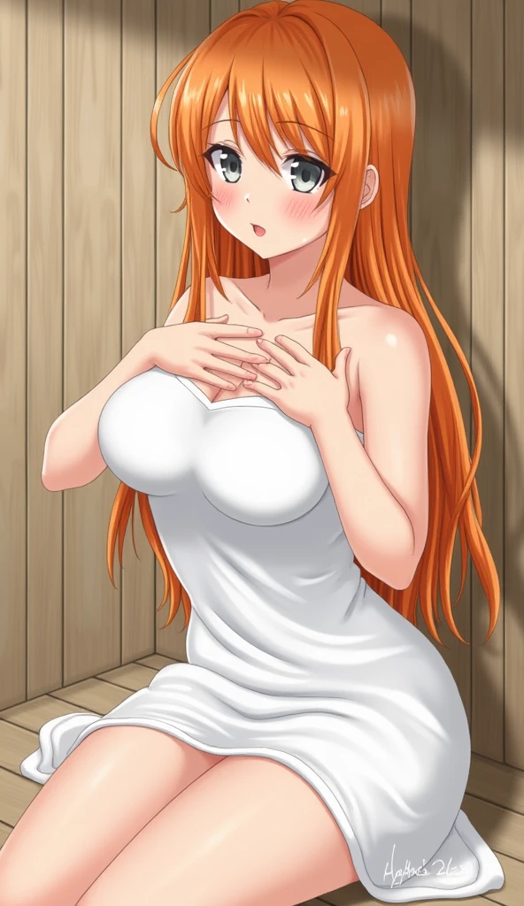 masterpiece, best quality, portrait of Orihime Inoue in her 20s, solo, brown eyes, naked, nude, big breasts, huge breasts