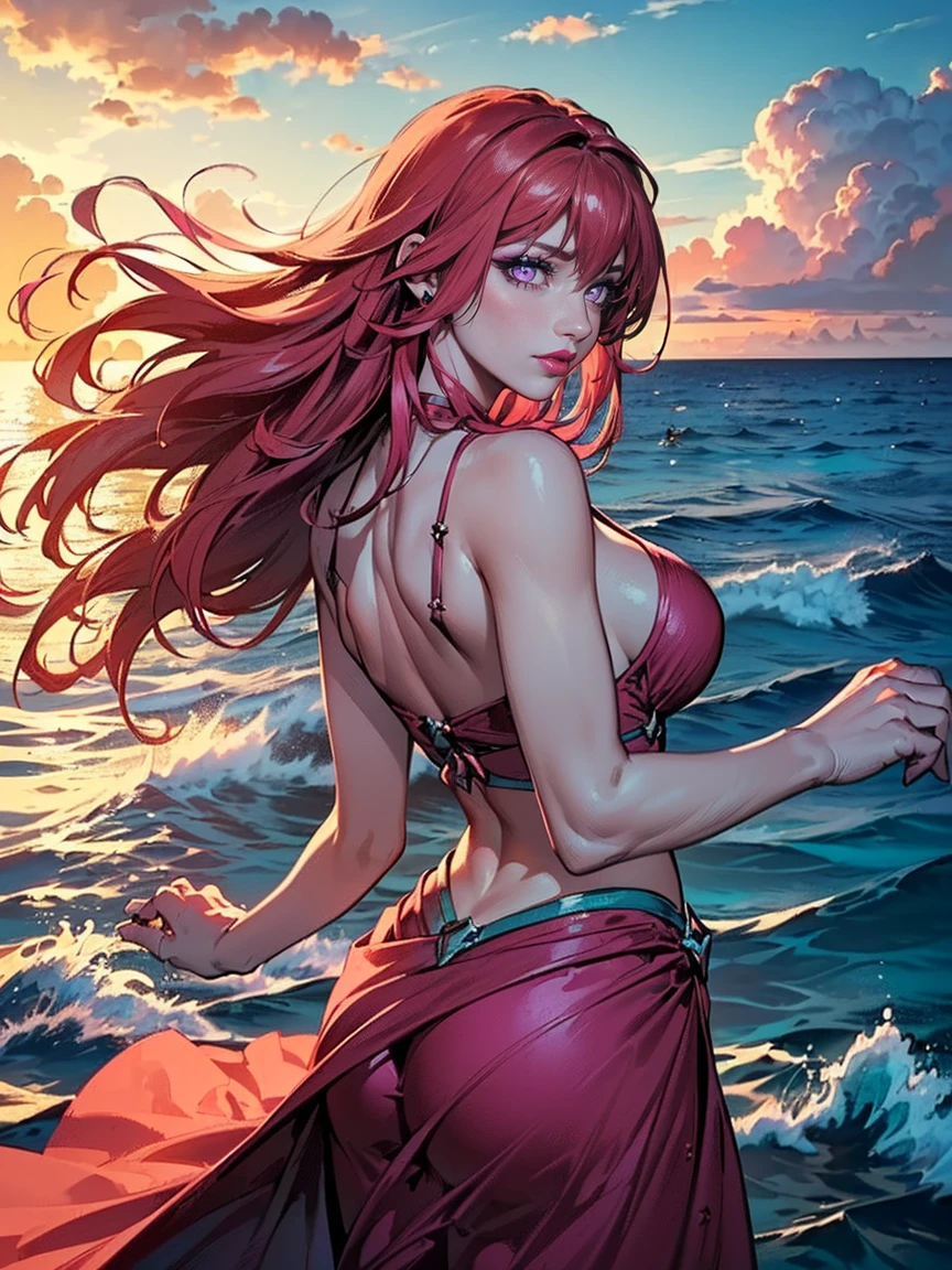 In the dimly lit chamber, a succuba with dark red hair and seductive curves stands, clad only in alluring underwear that barely conceals her alluring figure. Her expressive face contorts between waves of ecstasy and torment, as if embodying the very essence of pleasure and pain. She positions herself in a formidable fighting stance, her fiery gaze piercing the darkness, readying herself for an otherworldly battle. The air around her crackles with an otherworldly energy, a testament to her supernatural prowess.
A succuba with dark red hair, garbed in alluring undergarments, embodies contrasting emotions of pleasure and pain, ready
