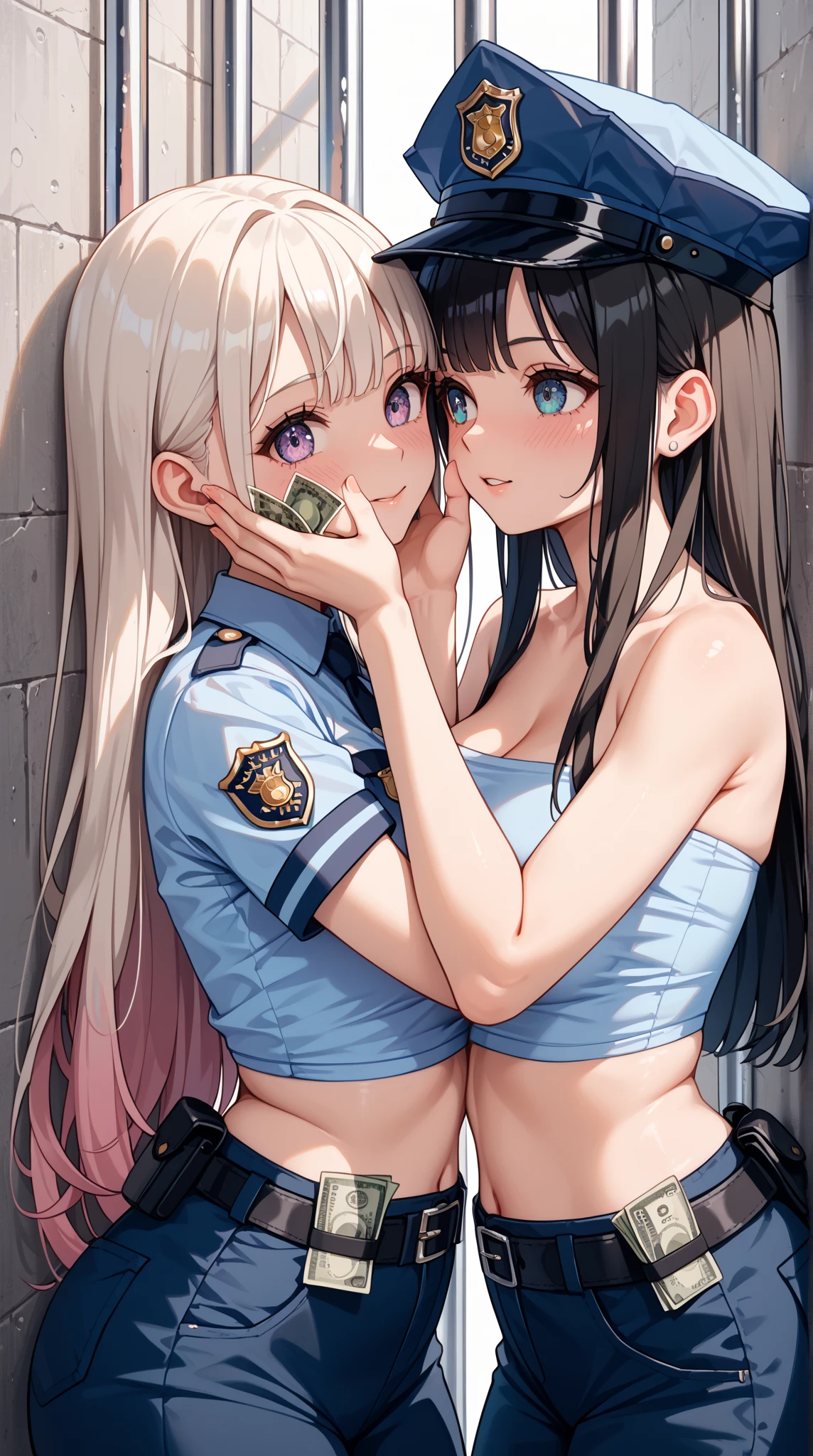 2girls，Huge breasts， She's wet， Erotic blue officer uniform，head gear，Stand in front of the fighter，Desert airfield，marine，Tong，比基尼，Take aphrodisiacs，Lewd expression， exteriors， Skysky，the night， blond hairbl，， exposed bare shoulders， standing on your feet，Hands over chest，fully body photo，Bigchest， wetclothes， From the front side， hair straight， mostly cloudy sky， Wet hair （（（tmasterpiece），（Very detailed CG unity 8K wallpaper），best qualtiy，Open-mouthed，drools，2 girls touch each other，cinmatic lighting，detailed back ground，beatiful detailed eyes，Bright pupils，（Very fine and beautiful），（Beautiful and detailed eye description），ultra - detailed，tmasterpiece，）），facing at camera，Leakage out of the breast，Expose the genitals，nakeness，leering，Protruding ，Camel toes，cleavage，legs are open，Climactic expression，
