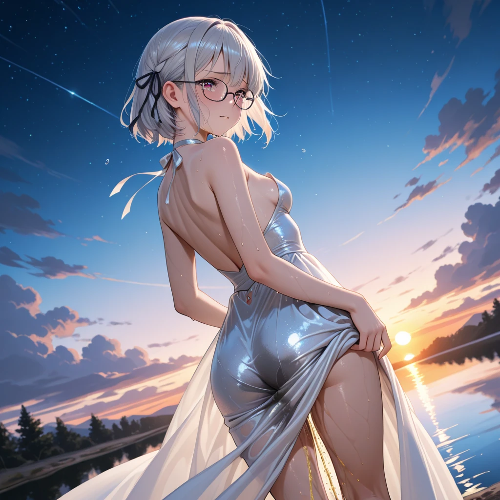 1girl,最高masterpiece、Dynamic composition、(Perfect hands:1.2)、(Perfect Anatomy:1.2)、(Highest quality:1.3)、(masterpiece:1.3)、(Super detailed:0.8)、High resolution、HDR、CG Unity 8k、Nice hands、ass pov、Highest quality、Highest quality、Delicate expressiveness、About 10 years old、White Hair、smile、river、流れstar、流star群、star、night、(((Composition from above))),Diamond dust、kawaii tech、