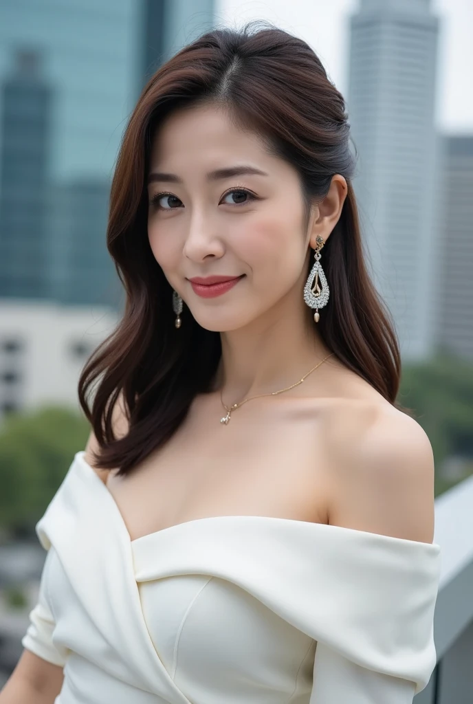 highest quality, Ultra-high resolution, (Realistic:1.4),Gorgeous gold and silver dresedium breast、valley、A beautiful woman with a clear complexion、cute、smile、Upper body close-up、Gorgeous stained glass church in the background