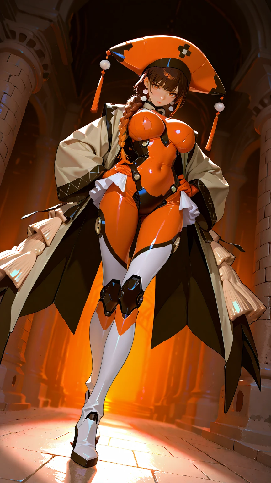 (masterpiece:1.2), best quality, high resolution,extremely detailed face,extremely , (perfect hands, perfect anatomy),xrdIno,shoot from below,open thighs,squatting,white panties, bare shoulders, hat, choker, o-ring top, detached sleeves, short dress, fingerless gloves, thigh boots,music live stage,Shine a light on I-no's crotch,(coverd nipples),