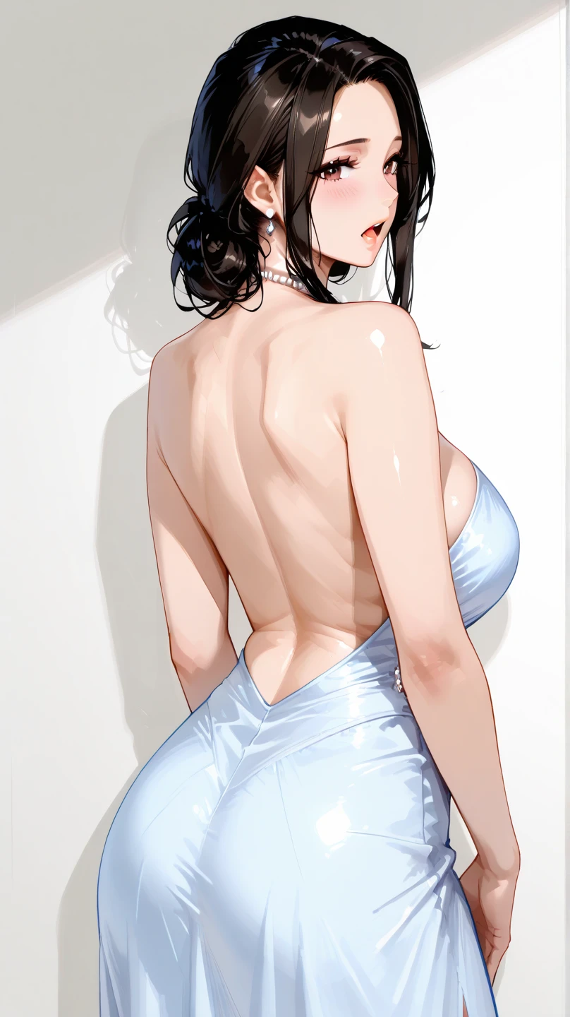 hay una mujer con un vestido azul parada frente a un espejo, seductora chica de anime, Artgerm extremadamente detallado, Hermosa y seductora mujer de anime, Ilya Kuvshinov y Artgerm, Estilo Artgerm, Estilo Artgerm, Artgerm. Anime illustration, Como Artgerm, Hermoso y atractivo anime adolescente, Estilo de Artgerm