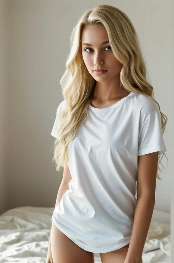 un visage de une belle fille age 19 cheveux moyens cheveux chaten Regarder le spectateur, blond avec sexy levre et des Gros seins orter un t-shirt et un pantalon corps complet