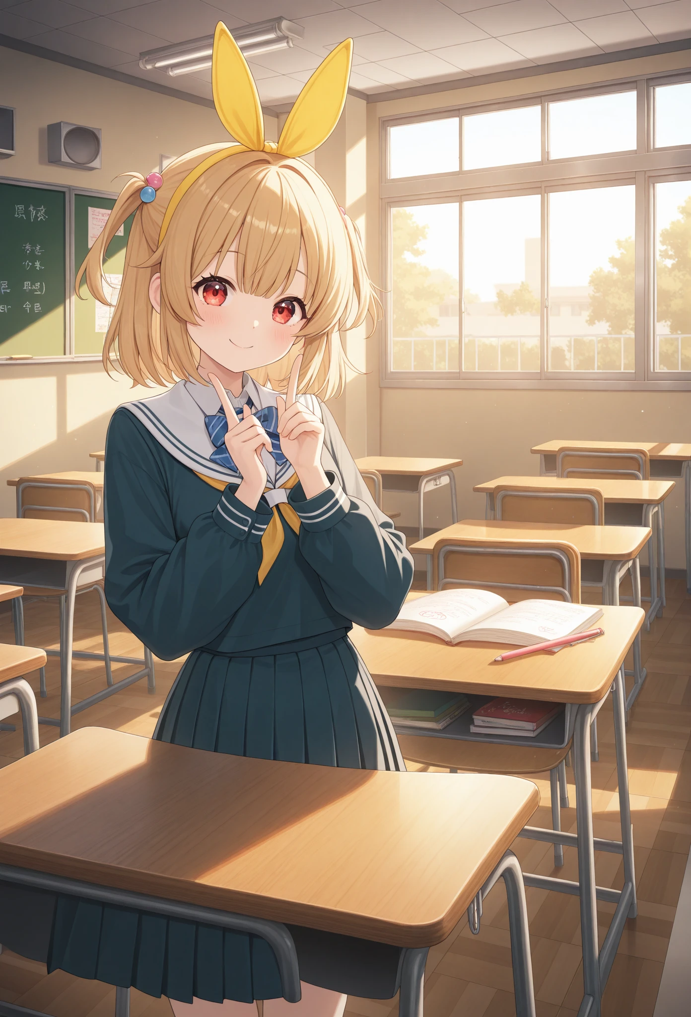 girl、smile、I'm having fun,Classroom,uniform,scenery,Multiple、skirt for ears、