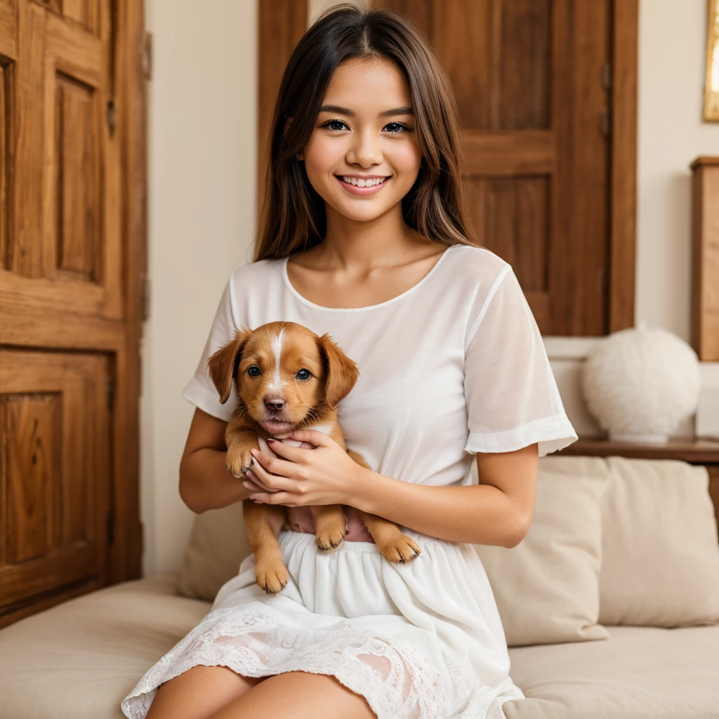  Cute Little Puppy .  Beautiful Puppy Dog . Cute puppy. Portrait of a woman wearing a white dress ,  Holding Books With Delicate Hands ,  represent beauty and strength . Oil painting of indigenous women in cartoon style, with beautiful eyes,  Fast and colorful brushstrokes .  Cute Little Puppy .  Beautiful Puppy Dog . ผลงานชิ้นเอกของ Cute Little Puppy ,  With Red And White Fur .  Italian Girl Posing , detailed face, ผมสีดำ, strong body,  wearing a red cotton shirt and jeans . Soft hair, smiling happily, Cute Italian .