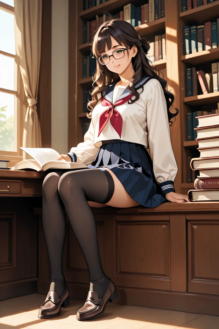 (high-definition images, atmospheric perspective, 8k, super detail, accurate, best quality), (((round face, wearing glasses, while standing, place her one leg on the desk and touch her crotch against the corner edge of the desk, the corner of the desk digs into my crotch, squirting))), angle from side below, (ecstasy face, eyes realistic sizing, blush), (showing off her super detailed drawing panties with all sorts of pattern), (((low-ponytail, silliness of a serious and plain girl, class president spread legs and obsessed with self pleasure in the classroom))), (((blazer, skirt))), (pubic hair), various area in the school, holding clipboard,