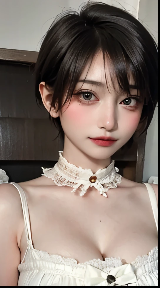 Beautiful and fair、Radiant Skin, 3 Up, Gorgeous, bright, Refreshing and gentle expression, Perfect beautiful face、Beautiful shiny bangs, A very beautiful 17 year old girl, Eyeliner, Very perfect eyes，Very large breasts，Grooves reveal original skin，Muscular body，Huge light brown tight lace underwear，Upper Body