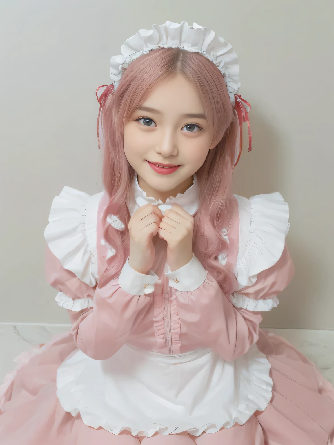 (((Highest Quality、highest resolution、masterpiece、8k)))、(((detailed face)))(((cute face)))(((baby face sitting in POV)))(((Young contour)))(((Nice Eyes and Nose)))、((( Blizzard 10 )))((( model body type )))(((Perfect Podiline)))、((((long straight hair)))(((Girl in Red and Pink Edwardian Maid Outfit {X} Girl in Red and Pink Edwardian Maid Outfit))) Red and Pink Edwardian Maid Dress Red and Pink Edwardian Maid Outfit Girl in maid outfit Red and Pink Gothic Maid Costume Girl in Red and Pink Edwardian Maid Outfit ((Large Ruffled Maid Headband)) (((Shining Holy Glass Large Room with Shiny Marble Luxury furniture lavishly decorated living room))((sparkling chandelier)) (smile with raised corners of mouth)