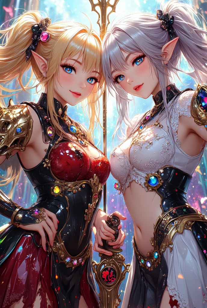 (Full body image, realistic 3d anime style), (of a beautiful light-skinned brunette woman), long white hair, (ponytail style)( (perfect beauty)) ((detailed face)), ((symmetrical face)), ((detailed green eyes )), (pointed elven ears) (silver earrings in the ears decorated with a small blue diamond), (beautiful lips), ((perfect body)),(( voluptuous body)), ((large breasts)) on the chest a silver chain of the that hangs a circular medallion, decorated with a blue diamond in the center, (narrow waist) ((thick thighs)), Beautyfull (blue dress )with a mao collar with a short skirt, long sleeves, low-cut in the center (letting you see the upper part of the breasts), ( white hooded cape, tied in front with two circular brooches attached to a silver chain), (leather belt with a metal loop decorated with intricate details), ((wears a short silver sword on the belt)), black leather gloves with cuffs,( black leather ankle boots with flap), walking through a beautiful white birch forest, on a sunny day ,blue sky, Beautyfull clouds ,HD resolution, 8k, volumetric light, masterpiece, high quality,
