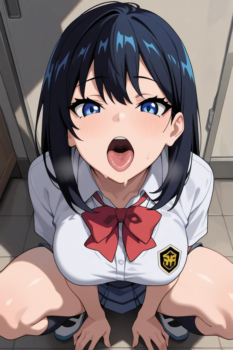 score_9, score_8_up, score_7_up, source_anime, 1girl,
saehinata, sae hinata, blue eyes, pink hair, dark skin, dark-skinned female, ponytails hairstyle
shirt, bow, , white shirt, collared shirt, bowtie, red bow, sweater vest, brown sweater, skirt, blue skirt,
indoors, classroom,
looking at viewer, dutch angle, cowboy shot, big ass, thick thighs, ass showing, thong, full body, black thong, big butt, pov_guy_flashes_his_dick_infront_of_her, sucking dick, deep throat, pov_sucking_dick_on her knees_big ass, looking embarrassed, perfect anatomy, perfect body,