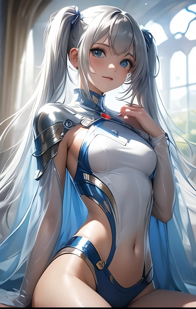 masterpiece, superior quality, 1 woman, Rebecca Bluegarden from Edens Zero, super detailed, fitting bodycon dress, (playful wink), (super adorable face), (angelic countenance), (stunningly beautiful eyes with a captivating spark), (shimmering, luminescent eyes), (full figure), (luminous, flowing hair), super sexy, sleek tresses, (delicate, flawless hands), (perfect anatomy), (sexy, ethereal body), posing seductively, (slender, refined face), (ultra-cute), Detailed features, ultra-realistic, best quality, Cinematic