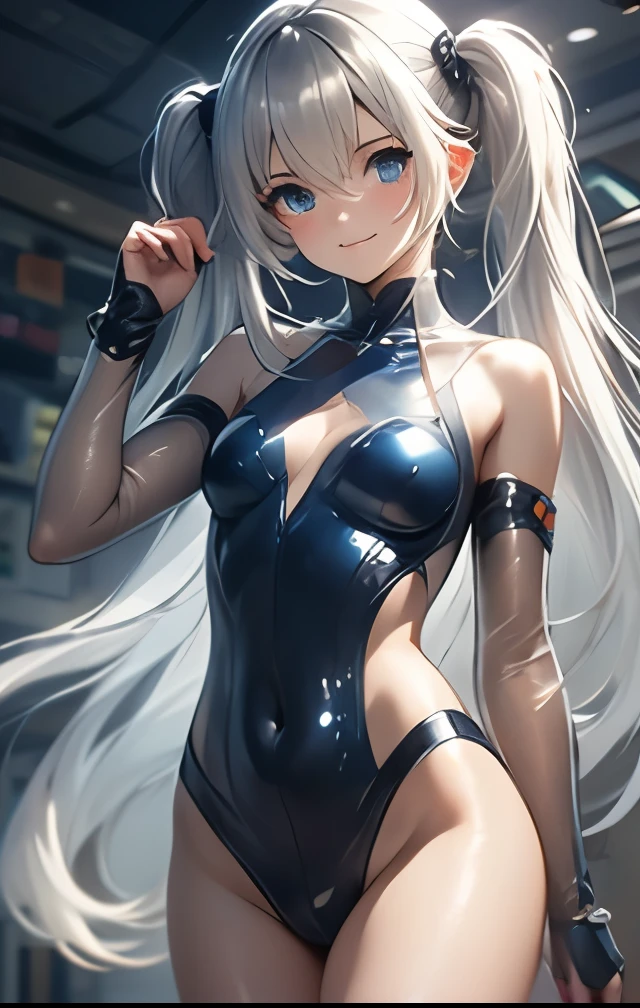 Gray Hair Red Eye Long Hair Lori slender Light blue leotard Embarrassing Wet