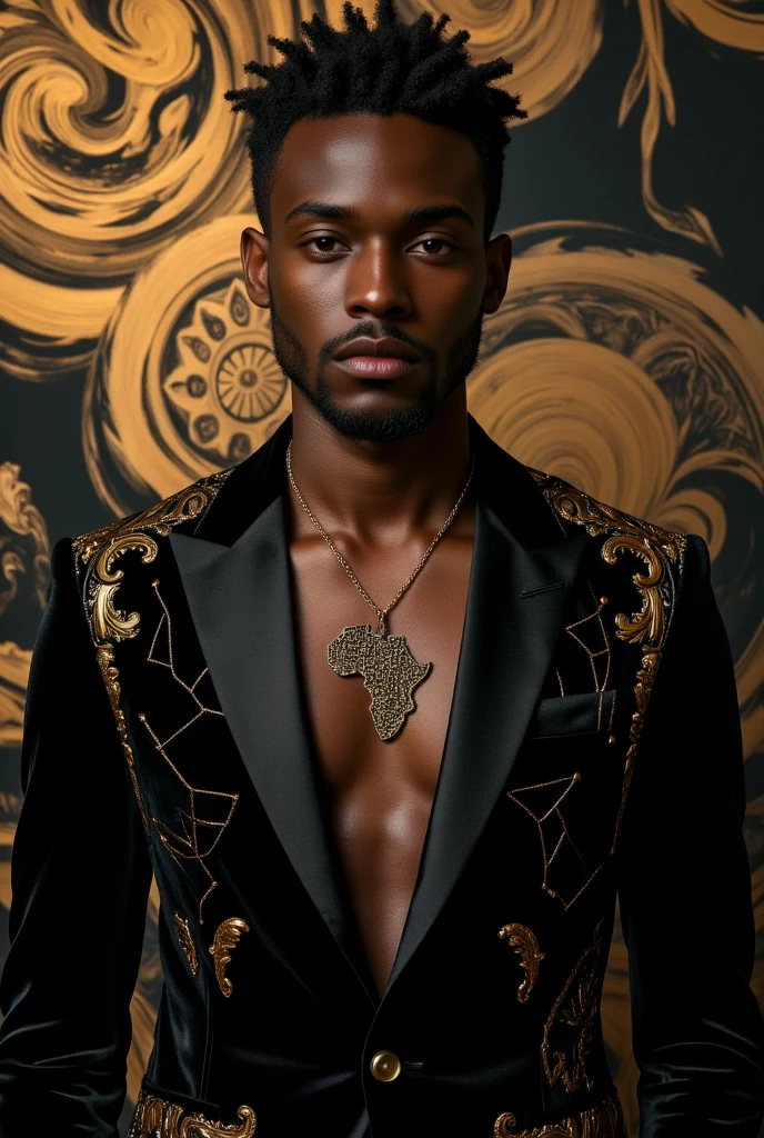 A man with a black panther's head and golden yellow eyes, roupas do Egito com cajado dourado do Egito guerreiro forte