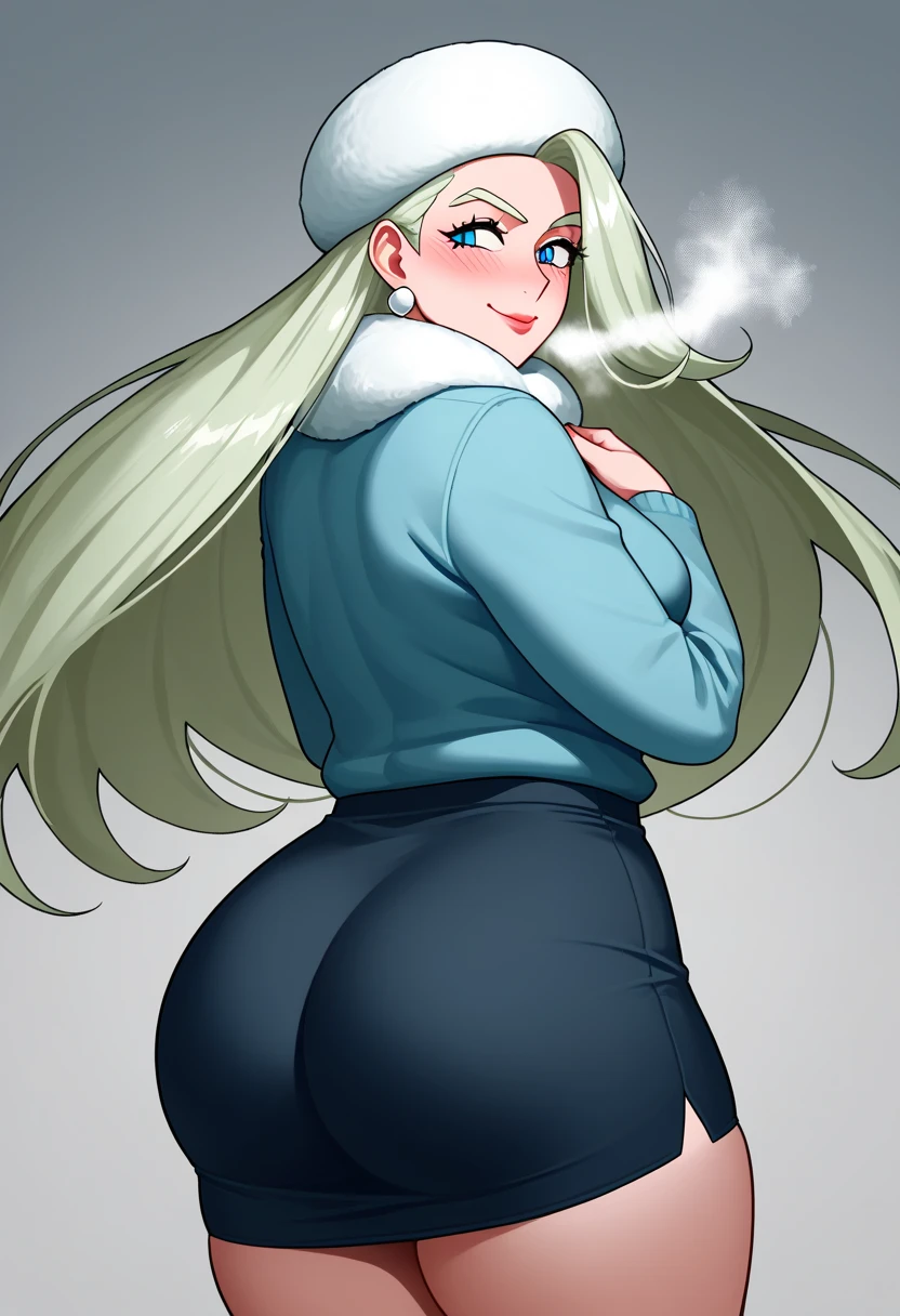 Beautiful ol woman in suit with big skunk tail、A fart with a butt sticking out through a pantsuit The tail is growing Beast ears on the head length hair