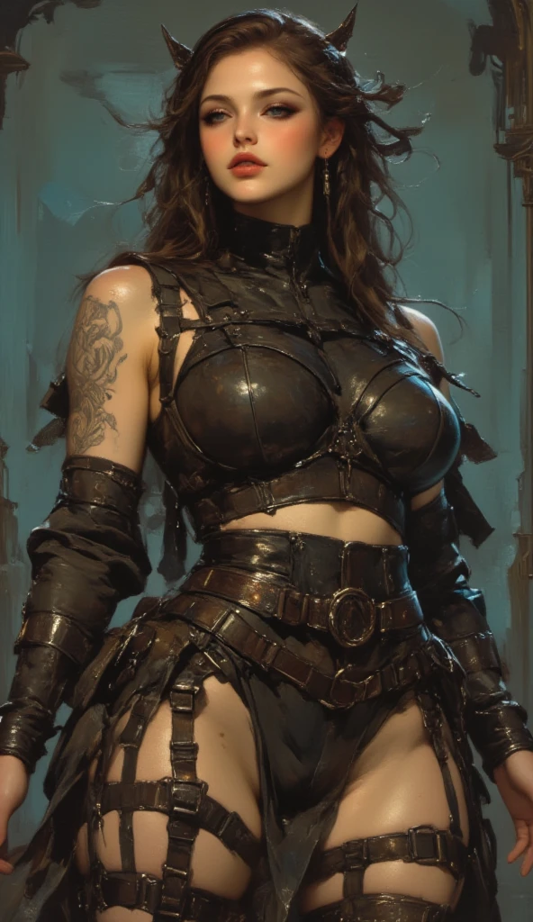 Sexy Shadowheart from Baldur's Gate 3 em tiny lingerie black with garter belt stockings. Big breasts and big butt