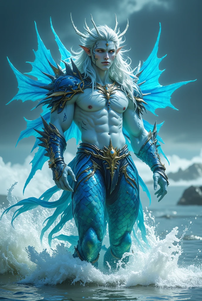 masterpiece, best quality, high resolution,(1man,solo,male) ((BIG BULGE)) (CLOSEUP PORTRAIT) (MUSCULAR MEN) (CRYSTALINE) | ((mermaid king)), with crown and (luxury armor), GREEN THEME, TRIDENT, showcasing their physique with COVERED WITH WATER | showcasing their physique with (SEXY POSE) male focus, solo focus, muscular, burly, hairy, male, a man, background is a GOLDEN HOUR MORNING with a SUN in the center, VOLUMETRIC LIGHTNING, DEEP OF FIELD, amazing composition, front view, HDR, volumetric lighting, ultra quality, elegant, highly detailed , PSD, Sharp Focus, High resolution 8K, realisitic & Professional Photography, 8K UHD, Soft lighting, High quality, Film grain, FujifilmXT3,high-quality, ultra-detailed illustrations, ultra-high resolution, (high resolution,overwhelmingly pixel-perfect,luxurious illustration), (Ultra Quality, Masterpiece, Ethereal:1.4) photorealistic:.1.4, UHD (8k, RAW photo, best quality, masterpiece:1.2),(realistic, photo-realistic:1.37)