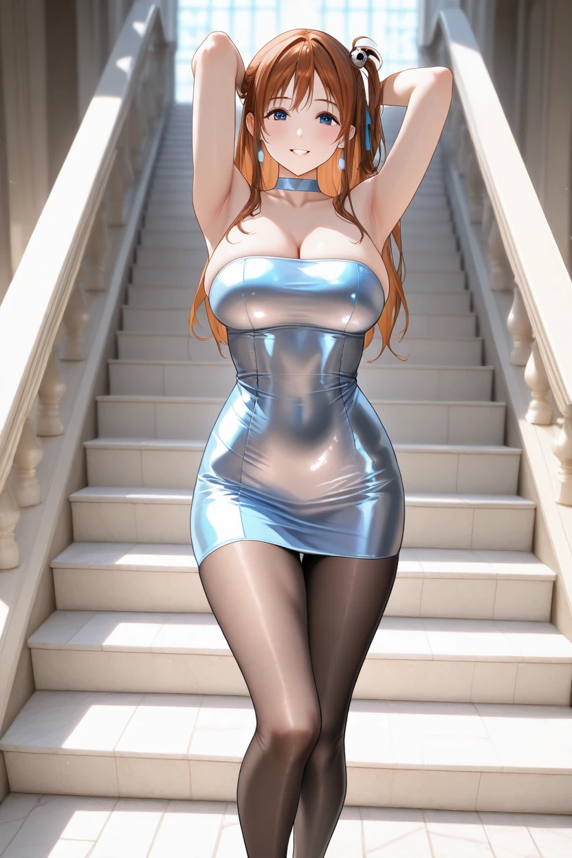 ((1girl, solo)), erza scarlet, beautiful body, (perfect ???????, perfect body, perfect hands, perfect legs), nice hands, natural proportions, sexy body, large breasts, standing BREAK 

((extremely detailed face)), brown eyes, (beautiful detailed eyes:1.6), (realistic pupils, realistic iris:1), expressive eyes, ((looking at viewer)), (clear eyes:1.3), (hyperrealistic:1.2), (detailed skin texture:1.2), smooth skin, red hair, long hair, (hair over one eye:1.3), heart pattern hairband, PaleTurquoise hairband, (detailed lips:1.2), (attractive lips:1.1), (glossy lips:1.1), (smile), perfect face, perfect eyes BREAK

playboy bunny, fake animal ears, rabbit ears, white detached collar, PaleTurquoise bowtie, collarbone, cleavage, highleg leotard, (PaleTurquoise trimmed leotard:1.3), (covered navel:1.3), white elbow gloves, PaleTurquoise wrist cuffs, bare shoulders, (black pantyhose:1.5), black footwear, high heels BREAK

(masterpiece:1.5), anime-style, top quality, best quality, (beautiful and aesthetic:1.2), (ultra detail:1.5), Ultra-detailed depiction, Ultra-precise depiction, extremely detailed 8k illustration, high resolution, (highly detailed shading:1.2), (realistic lighting:1.4), perfect lighting, vibrant colors, dynamic tones, striking hues, 8k, absurd resolution, perfect shadows, hdr, UHD, ambient lighting, realistic, ultra-realistic, photo realistic, highly detailed, rich detail, luminous colors, fine texture, intricate design, professional illustration, (soft light:1.2), (illustration:0.7)