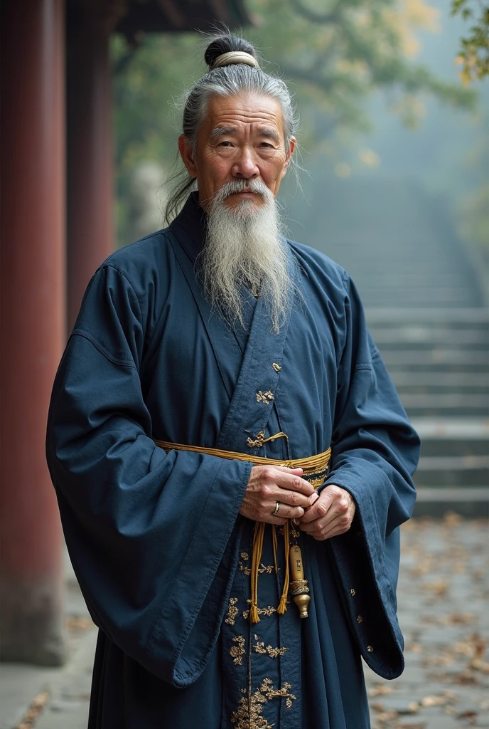 arafed man with a long white beard and a cane, inspired by Wu Daozi, inspired by Hu Zaobin, taoist master, inspired by Li Cheng, inspired by Zhang Lu, taoist priest, inspired by Wu Bin, inspired by Dong Yuan, inspired by Cheng Zhengkui, inspired by Li Zai, inspired by Li Shixing