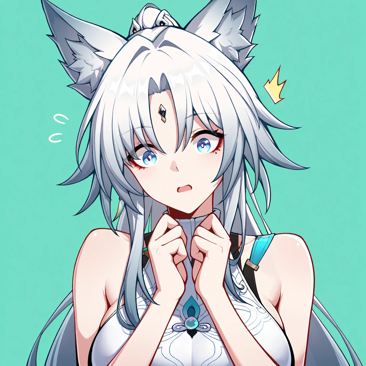 Anime girl with white hair and white dress，There is a flower on the hair, White Tiger Maiden, white-haired god, White-haired little white tiger, high detailed official artwork, trending on artstation pixiv, Very beautiful anime white tiger girl, Kushatt Krenz Key Art Women, Anime girl with white tiger ears, Beautiful anime White Tiger Girl, Detailed digital anime art