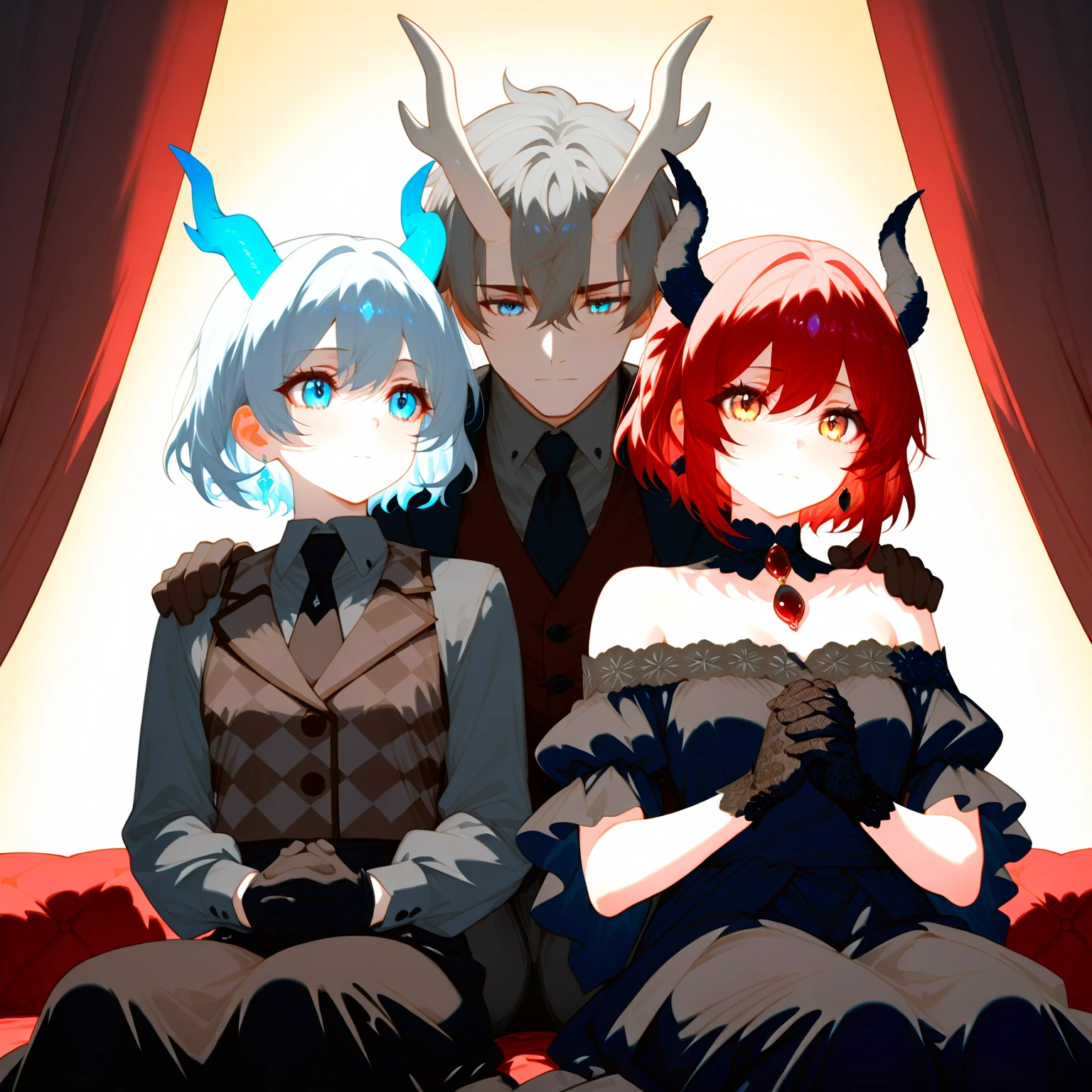 horror , Another world reincarnation anime, (Demon King and Harem) , clothed , A lazy afternoon , with demon