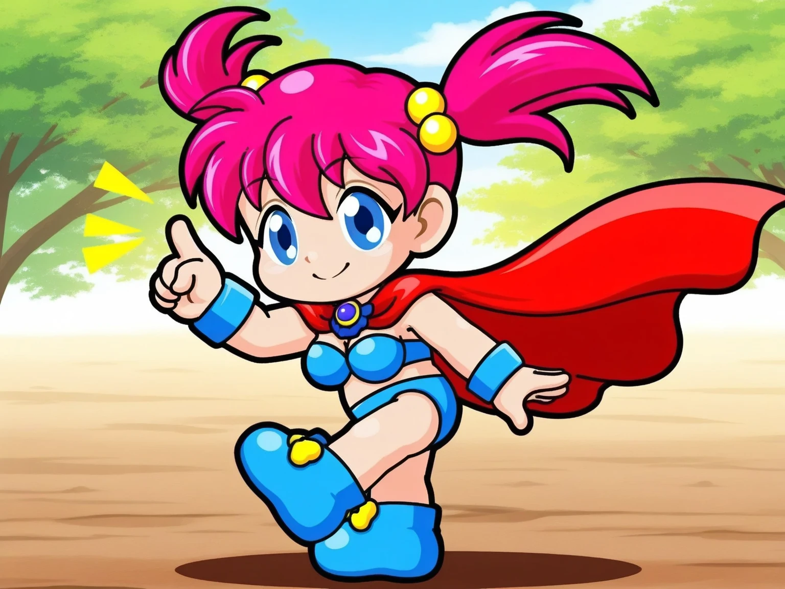 Create a digital painting that portrays a brave warrior, symbolizing the battle of health. Use bold and vibrant colors to enhance the whimsical and vivacious feel, typical of children's design. The warrior should be seen in dynamic poses, drawing inspiration from comic books. The painting should embody the essence of perseverance and strength with energetic brushstrokes. Remember to capture the child-friendly design and translate it into the language of a brave warrior fighting their battle, thus making health an accessible concept to the young.