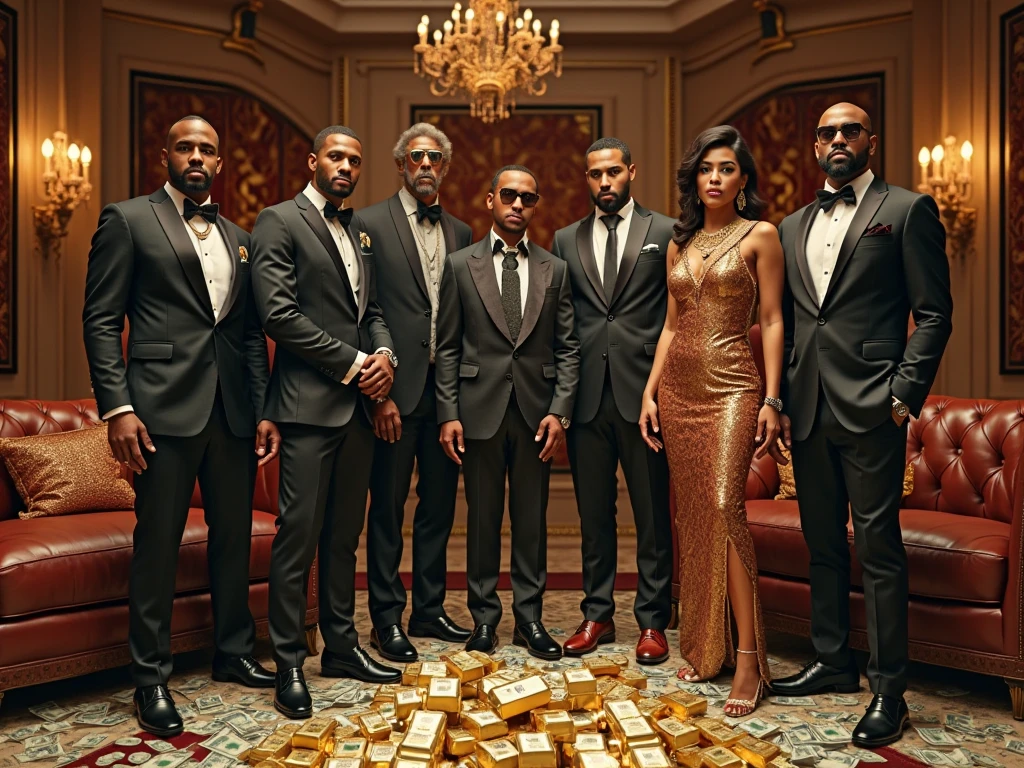 well dressed black men, with jewelry around the neck, throwing money advance to the half-naked women