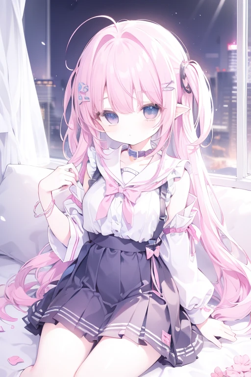 (masterpiece, Highest quality), (One girl), (Browsing Caution)、Browsing Caution、at close range、cute、Pink Hair、Medium-long hair、 Curly Ponytail、 Fantasy style costumes、hooded cloak、 skirt、Trembling with sexual climax、 Knee socks vibrator thigh vibrator, Black lace panties、Dripping love juice、 Heart Pupil、 Looking at me with a look of ecstasy、like、((close)), ((Blushed)),,,Sweat、Perfect lighting、Natural light、Perfect composition、Fantasy style cityscape