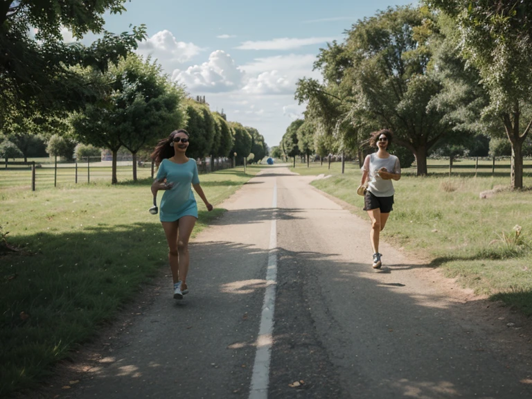 Woman and man jogging in beautiful nature with their backs to the camera