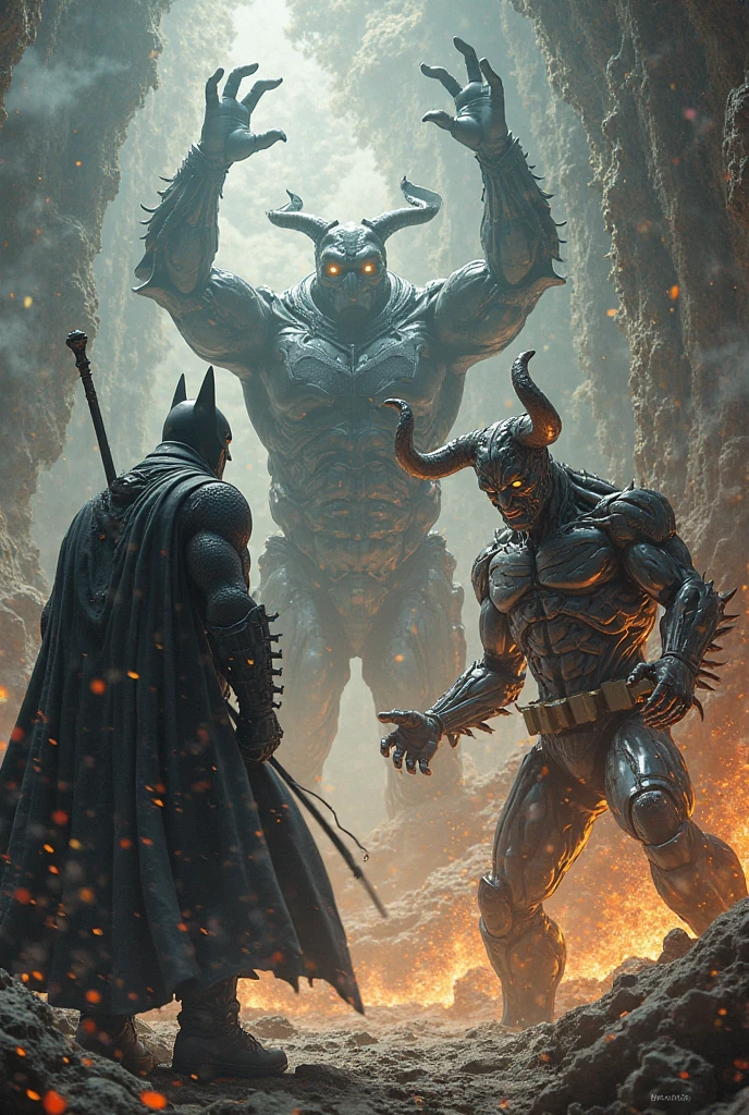 a black and white comic, a demon Lucifer going to his kingdom in hell