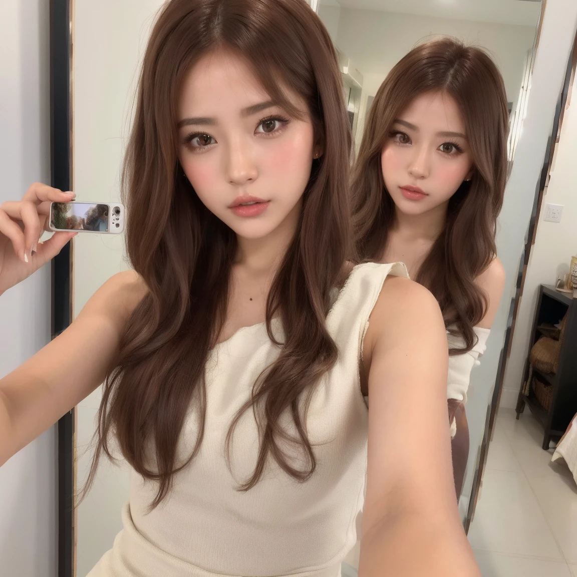 ((Masterpiece)), ((Highest quality)), ((Genuine)), ((8k)), 1 Girl, busタオル,Wrap around the body、 Japanese, 24-years-old, so beautiful, Pathetic, model, whole body, thin, model, Ultra-luxury hotel, Sony SLR Photography, blonde, Long Hair, short hair, Looking at the camera,Background Real, Marble wall、bus, Vanity top, Europe, art, Blushing, hair band,