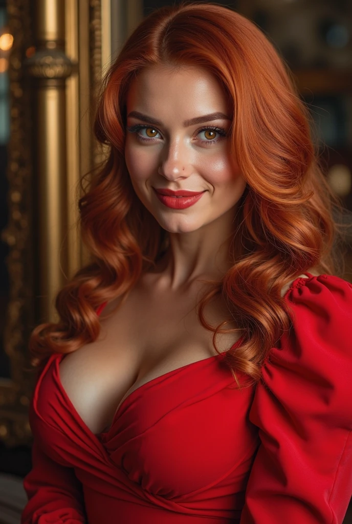 Masterpiece, (Bryce Dallas Howard: 0.5), shy, cute, playful smile, high detail face, high detail skin, fashion red dress, (high detail eyes:1.3), short hair, red hair, (small breasts:1.2), (strong athletic body), city park background, (UHD, 8K wallpaper, High resolution), Cinematic lighting, award-winning, extremely white detailed skin, extra detailed face, high detail eyes, photo-realistic, Zeiss 85 mm F/1.4, by Ellen von Unwerth

